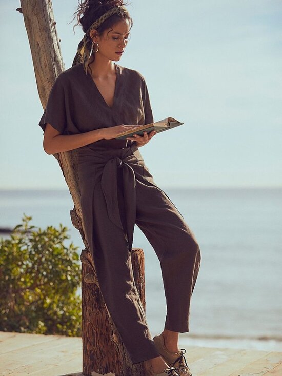 Free People Pants - Free People Shining Sun One Piece Linen Blend Jumpsuit Size M